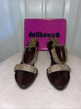 Dollhouse Gold Crystal Embellished Pointed Sandals